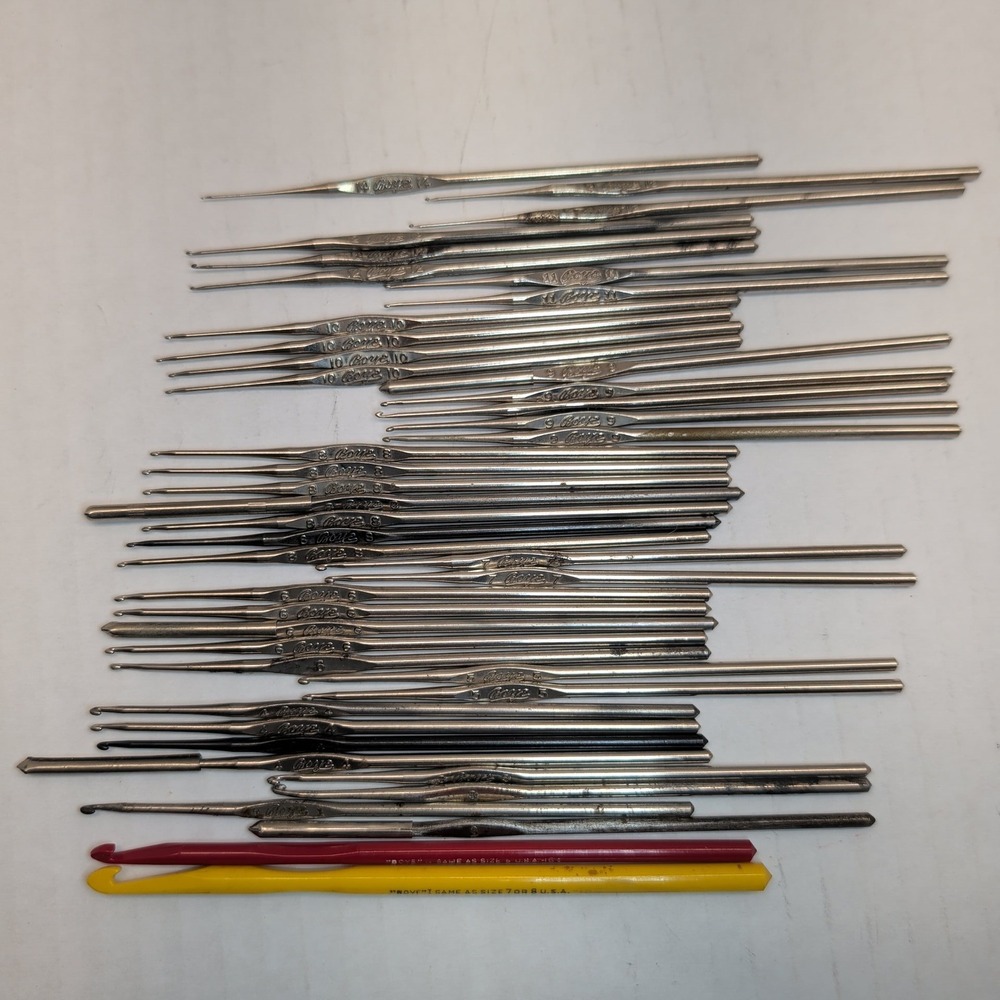 Vintage Boye Crochet Hook Lot Steel Metal Plastic Sizes 1-14 40+ Pc